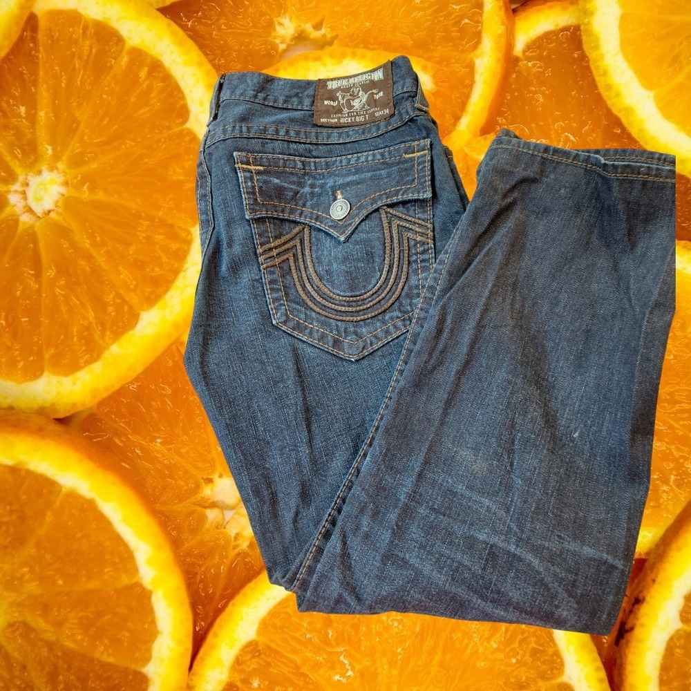True Religion Ricky Big T Straight Leg Dark Wash Jeans Mens Made in USA